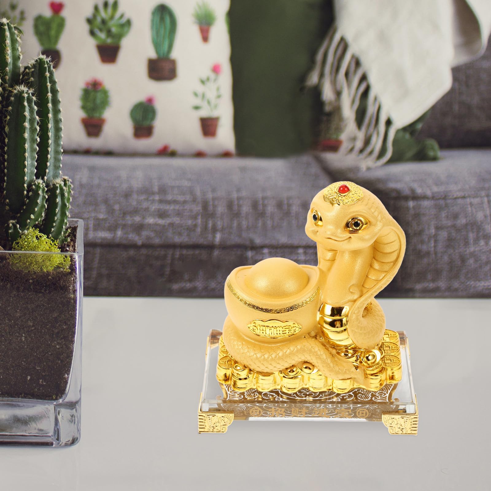 Kunstharz Goldene Schlangenfigur für 2025 Neujahr Deko | Tierkreiszeichen Statue, Elegant und Lebensecht, für Bankette und Wohnräume, Symbolisiert Glück