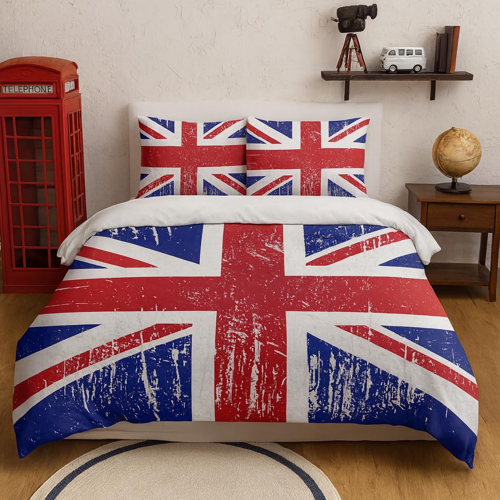 Adam Home 3D Digital Printed Union Jack Duvet Cover Set With Pillowcases Home Bedroom Décor Microfiber Emperor Bedding Set Made in UK |Vintage Style Union Jack