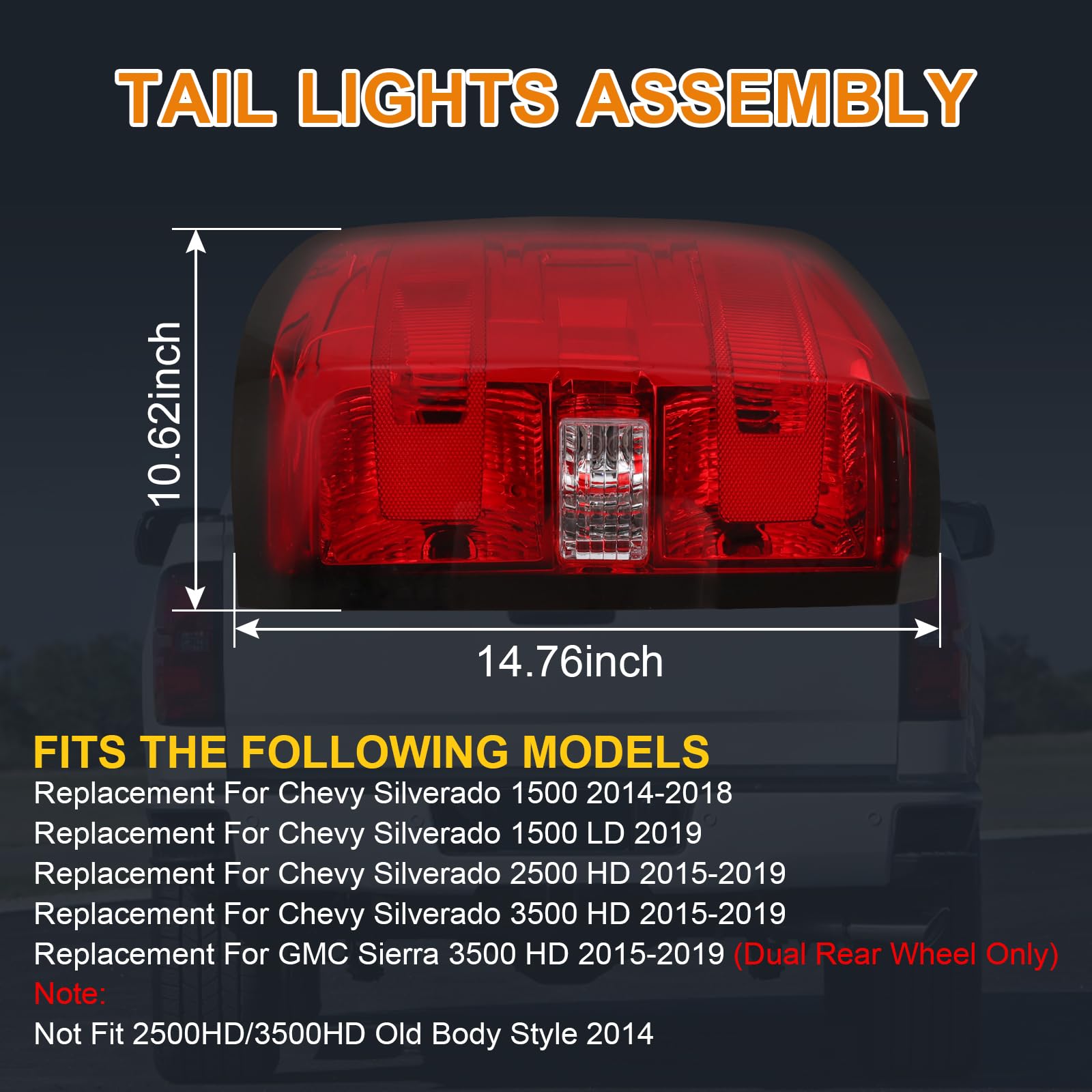 CARMOCAR Tail Light Brake Lamp Assembly Compatible with 2014-2019 Chevy Silverado 1500 2500HD&3500HD,left and Right side Red Style Rear Lamps Assembly W/Bulb and Harness GM2800261