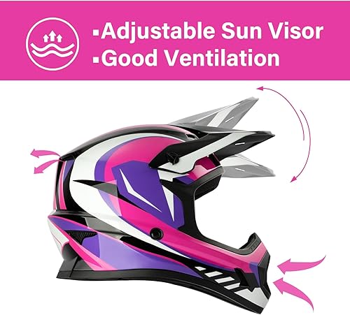 Miniatura 7 de TCMT DOT Youth Kids Dirt Bike Helmet Youth Motocross Helmet Full Face ATV Four Wheeler Motorcycle BMX Helmet for Boys Girls, Off-Road Protective