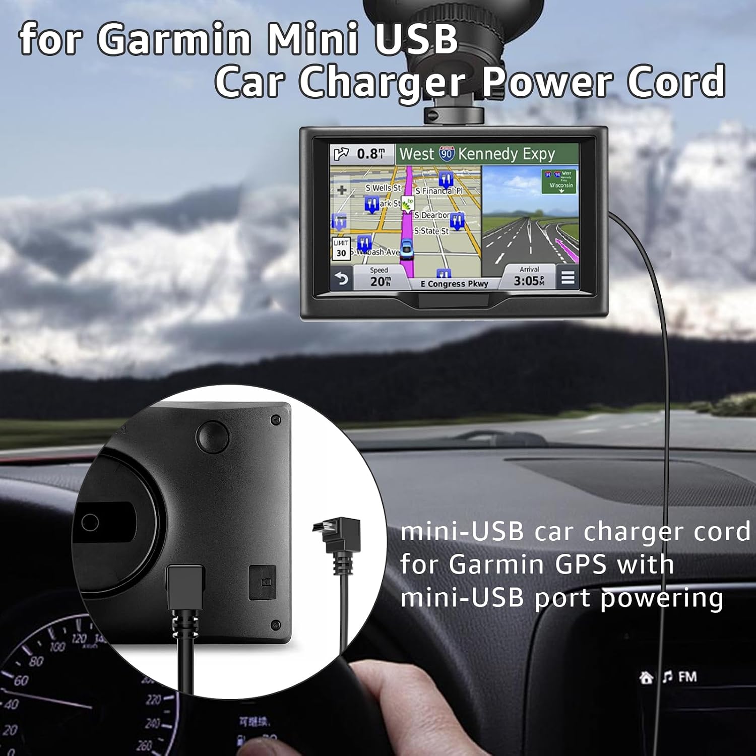 for Garmin GPS Charger Cable Mini USB - for Modles Nuvi,Drive,DriveSmart,DriveAssist,Dezl,GPS TA20 etc. 5.8FT