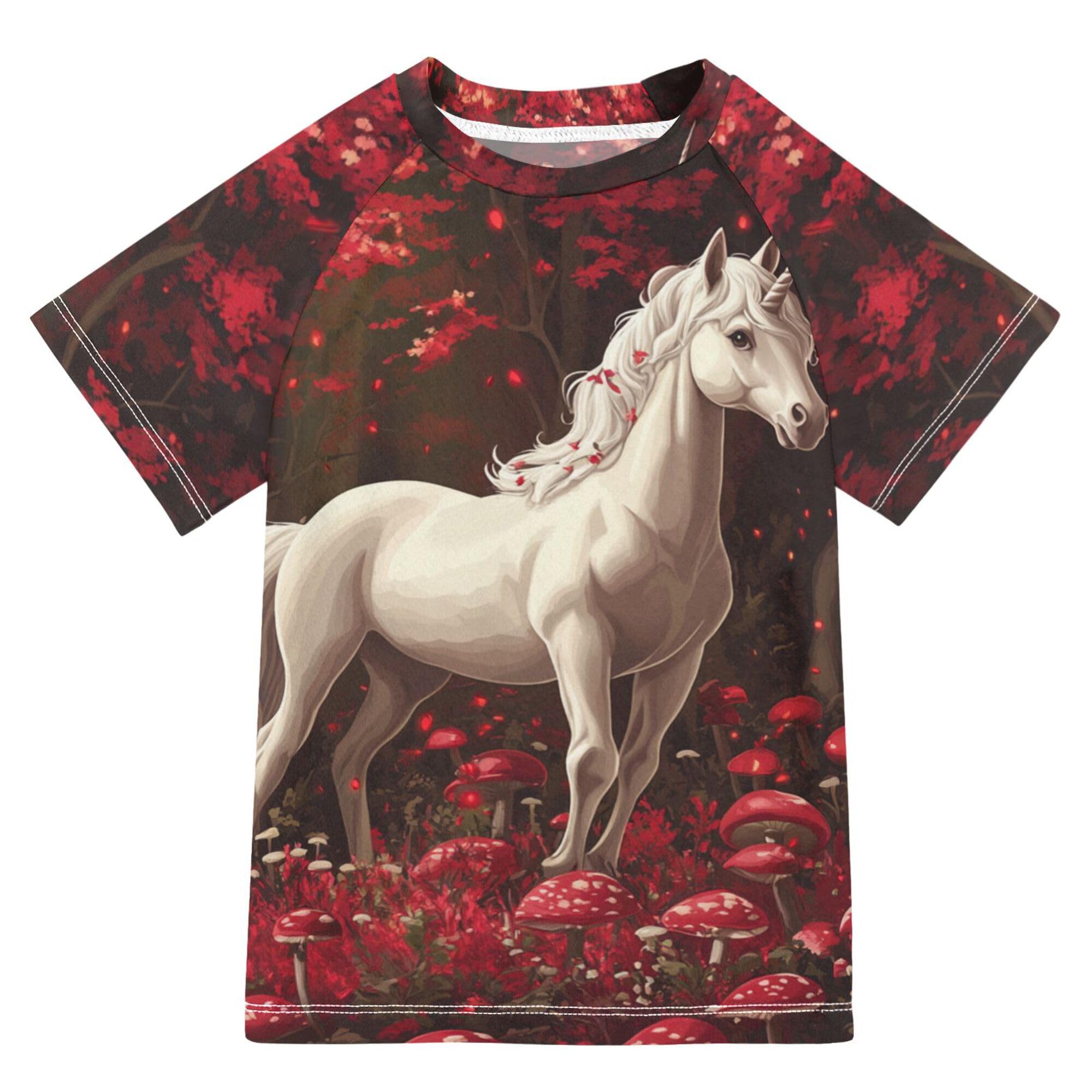 Robust Unicorns Burgundy Girls Bathing Suit Sun Protection Kids Rash Guard Swimsuit Girls Swimwears Summer Clothes for Toddler Boy 5-6T