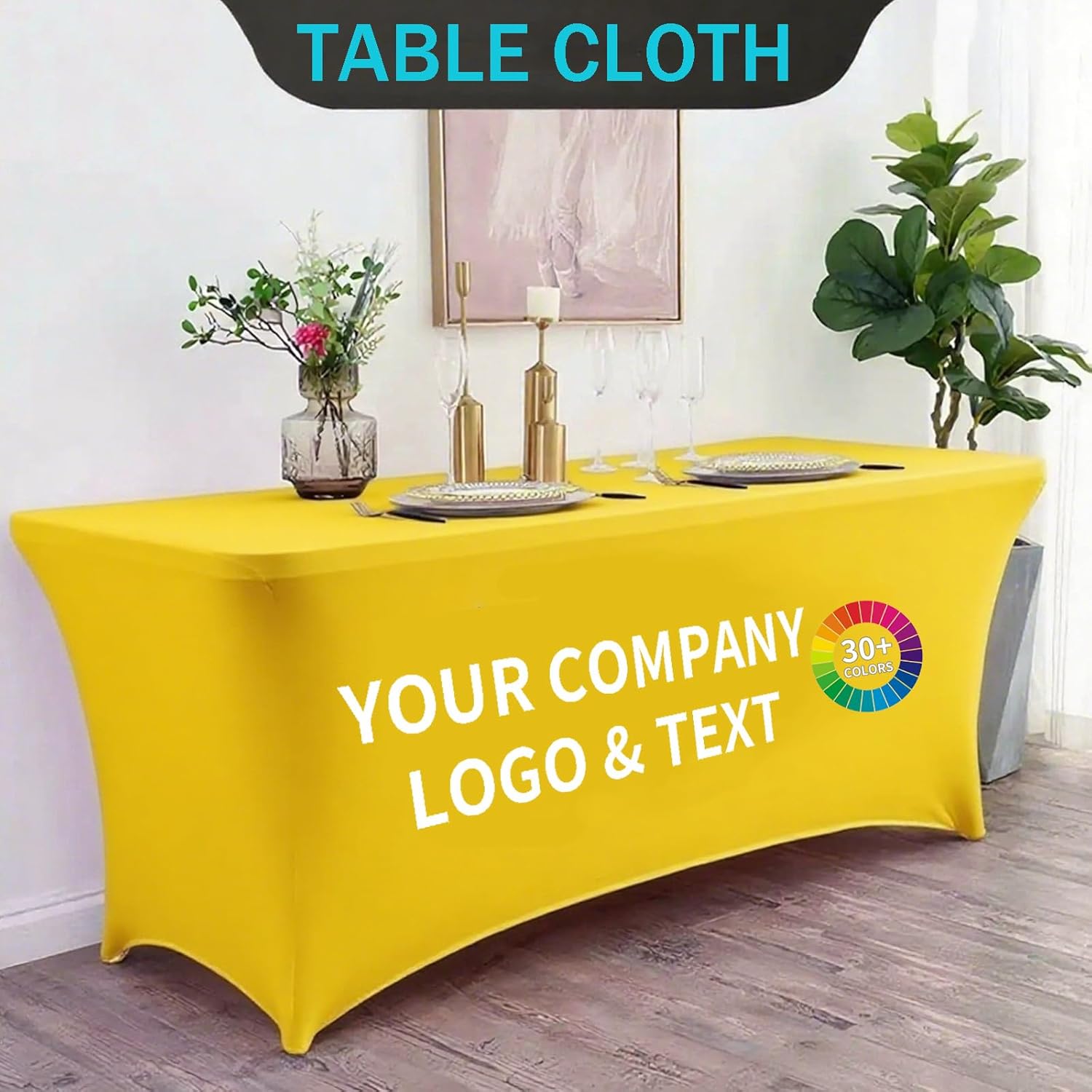 Custom Table Cloth with Business Logo Text Photo,Personalized 4/5/6/8 FT Stretch Table Cloths,Custom Table Cloth for Events Birthday Party Wedding Decor (8FT)