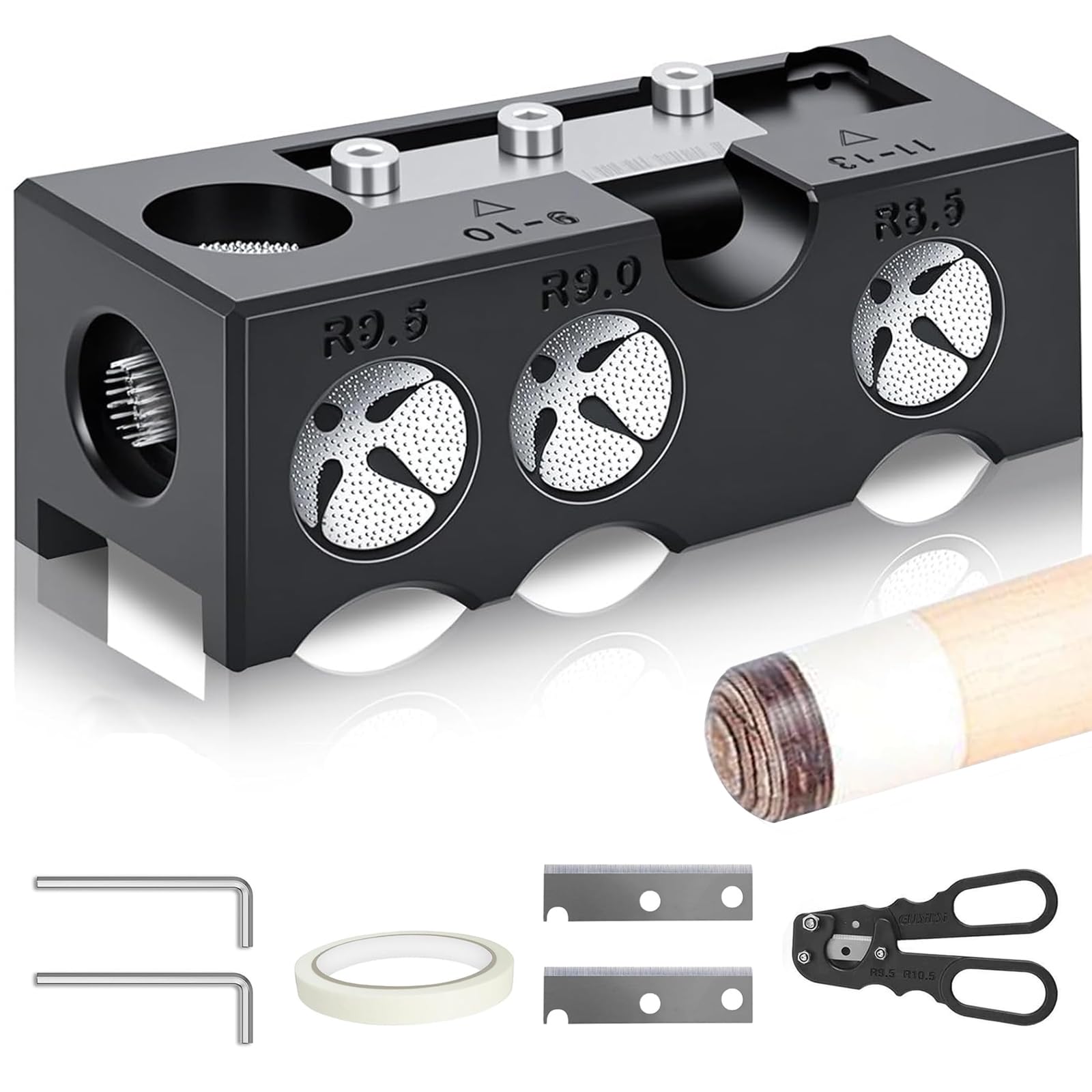 YOZAIUUI 11 in 1 Billiard Cue Tip Shaper: Multifunctional Snooker Cue Tip Repair Kit Durable Pool Cue Accessories for Billiard Stick Tips Maintenance Repairing and Shaping - Black