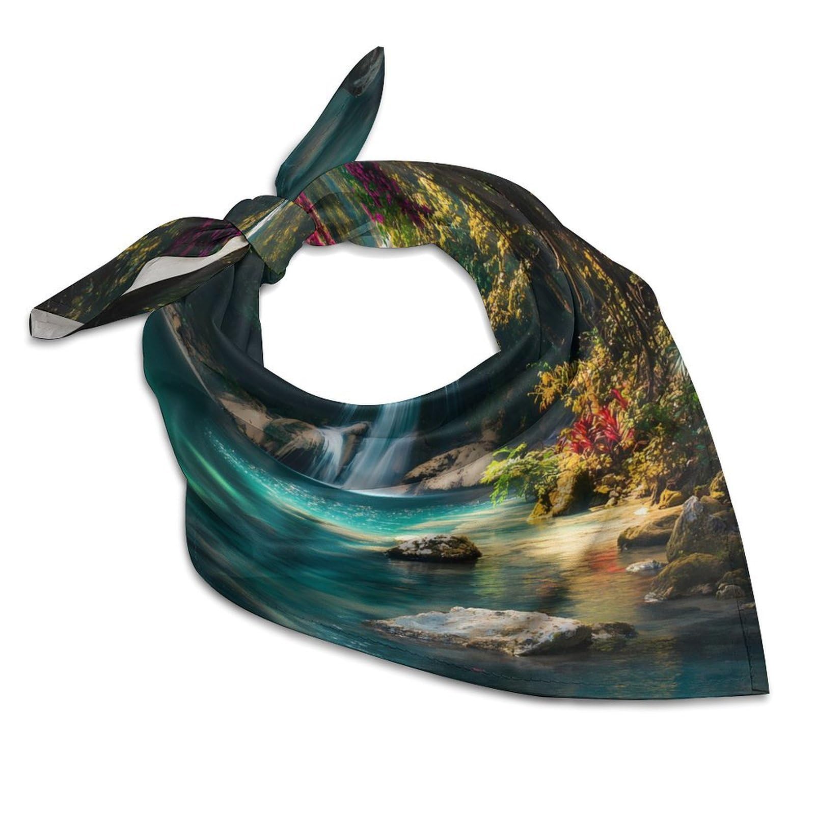 Waterfall in Tropical Rainforest Soft Bandanas Silk-Like Headband Face Mask Handkerchiefs Hair Scarf for Men Women