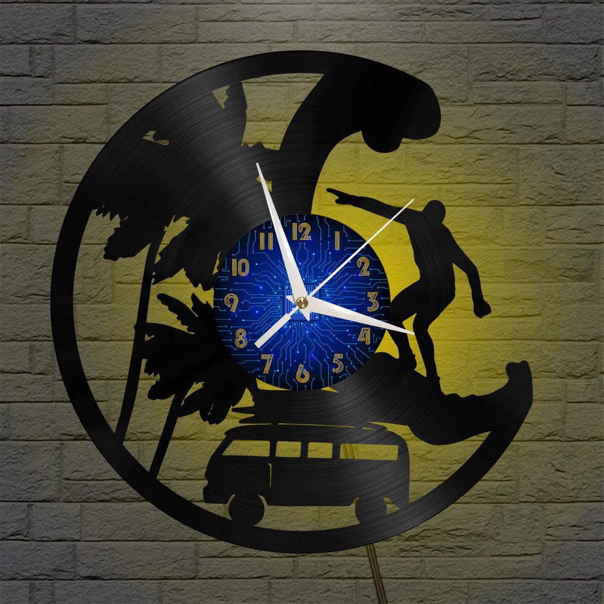 Horloge murale en vinyle Hawaï YHFR avec LED de 30 cm