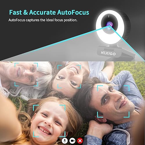 Miniatura 7 de NexiGo N620E - Cámara web con luz, 1080P 60FPS con enfoque automático, ePTZ con zoom digital 2X, Plug and Play, Software incluido, cámara web FHD