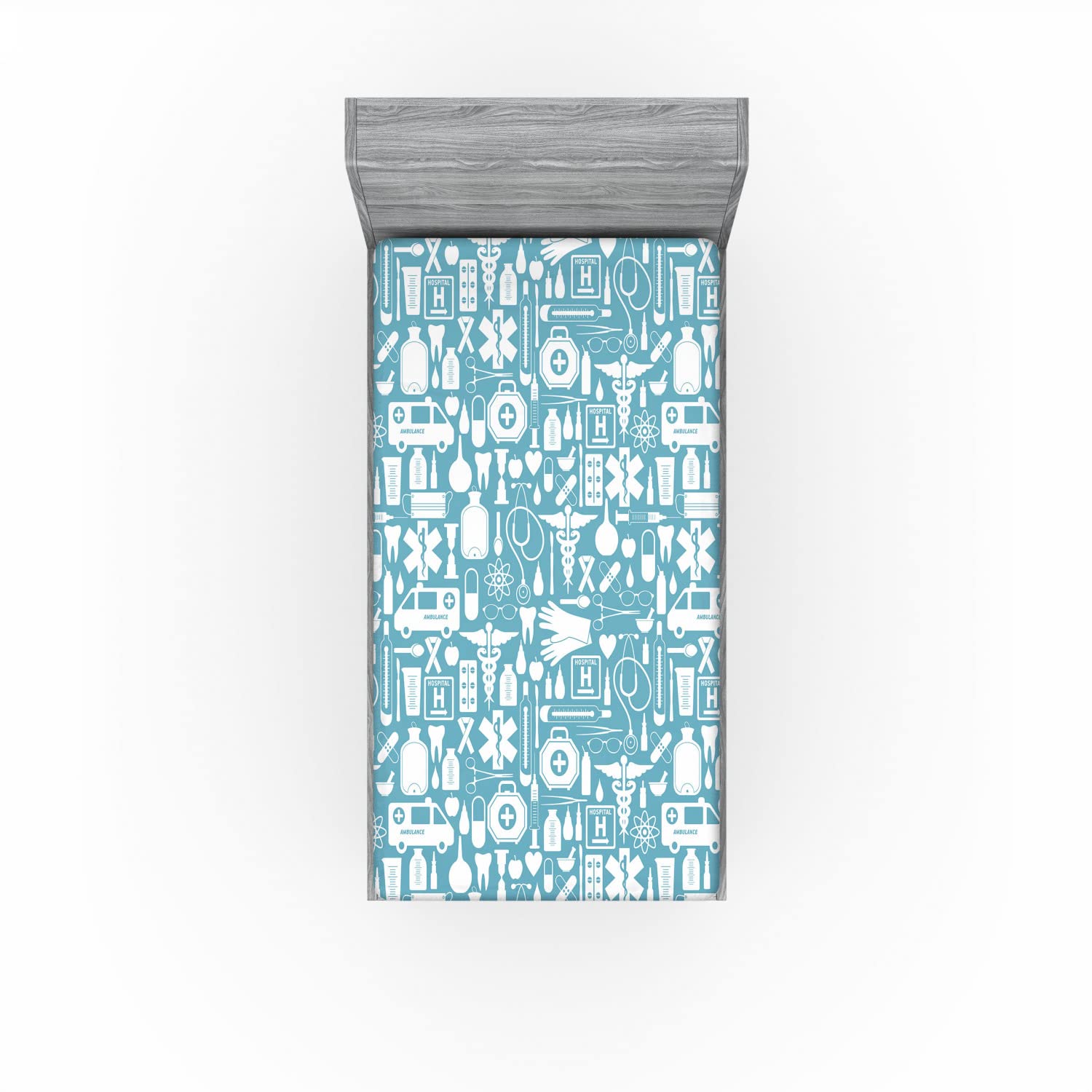 Ambesonne Science Themed 2 Pack Fitted Sheet, Bicolored Design Art, Bed Cover All-Round Elastic Deep Pockets 2 Pieces, Package Contains 2 Twin XL Size Fitted Sheets, Blue and White