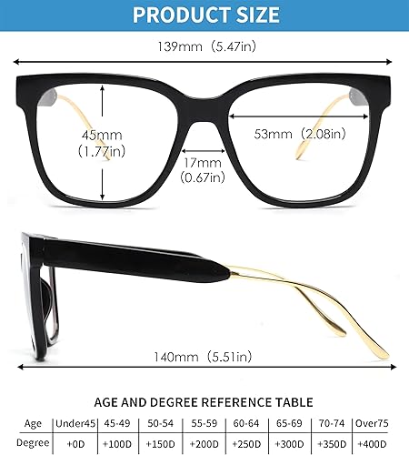 Miniatura 6 de JM - Paquete de 3 lentes de lectura cuadrados clásicos para mujeres y hombres, retro a la moda, de gran tamaño, con bloqueo de luz azul