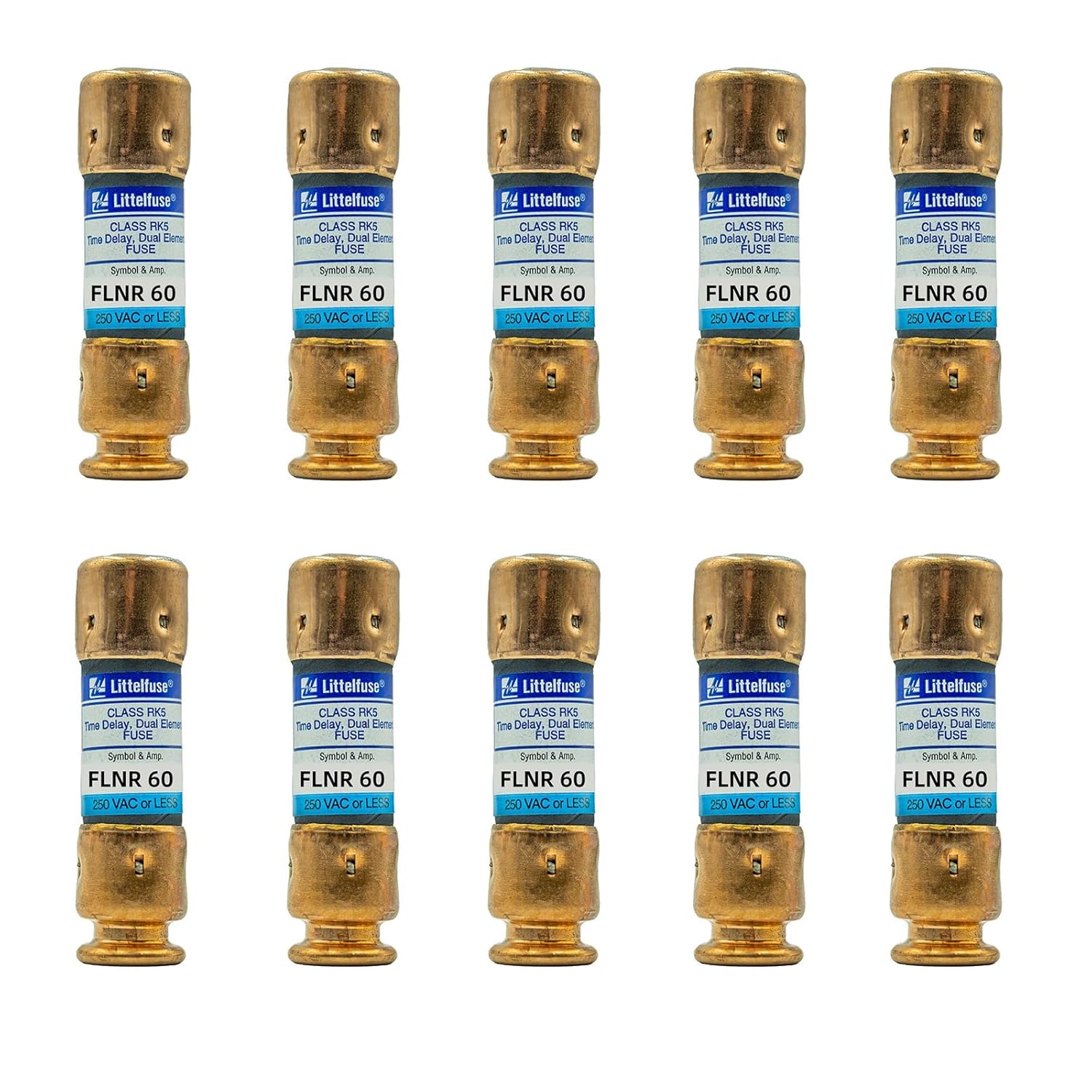 10-Pack New FLNR 60 FLNR-60A 250Vac Time Delay Fuse,FLNR-60 Current Limiting Class RK5 Cartridge Fuse