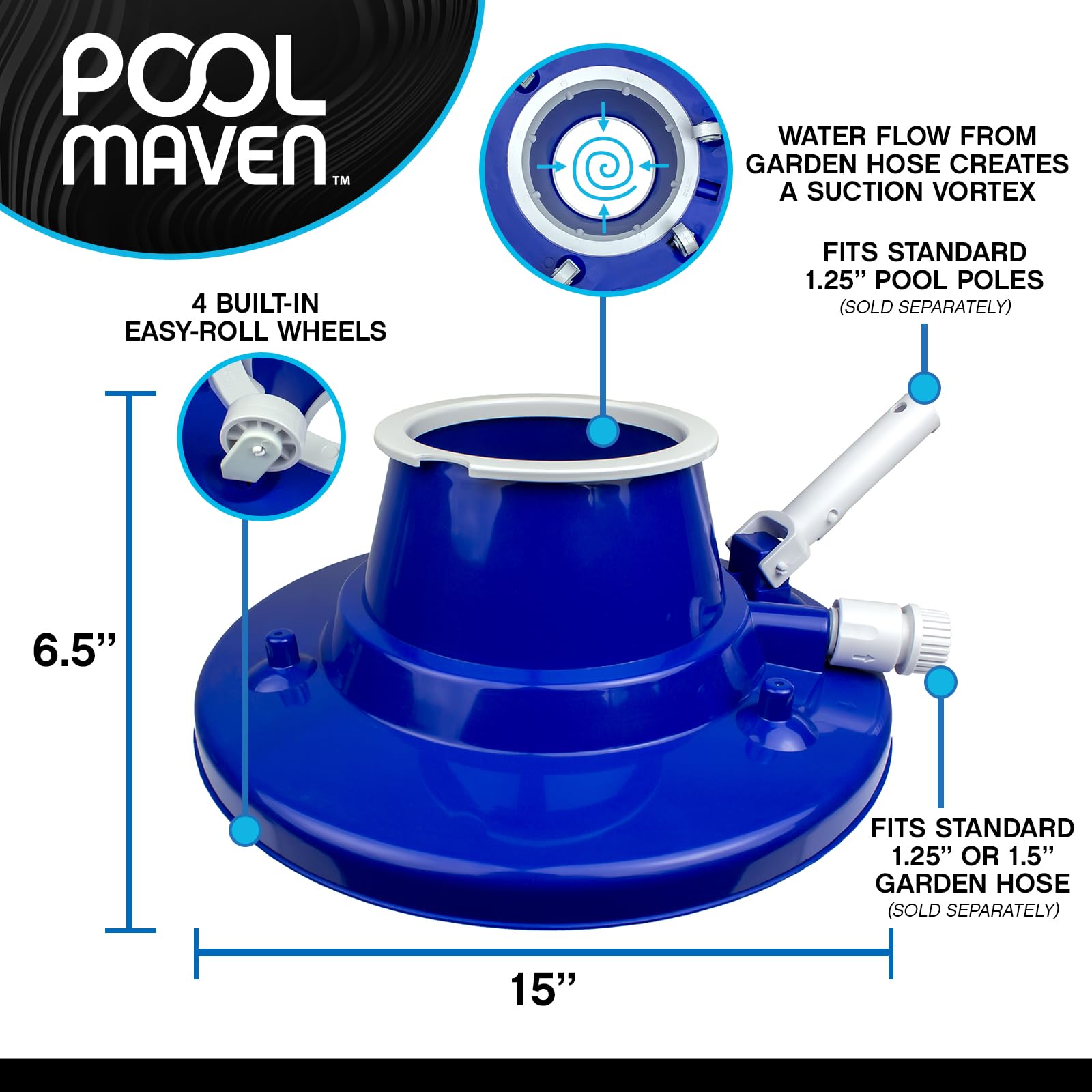 Condition photo showing New/Like New for heavy-duty pool leaf vacuum head, garden hose powered 15?? cleaner with large mesh bag for inground and above ground pools