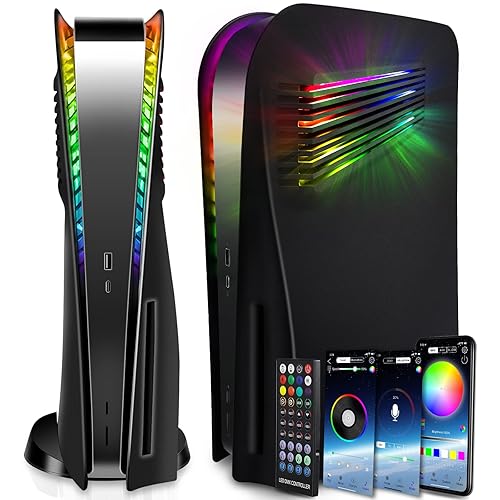 SIKEMAY Placas de consola compatibles con PS5 con ventilación y accesorios de tira de luz LED RGB, más de 400 efectos de anillo de luz LED para