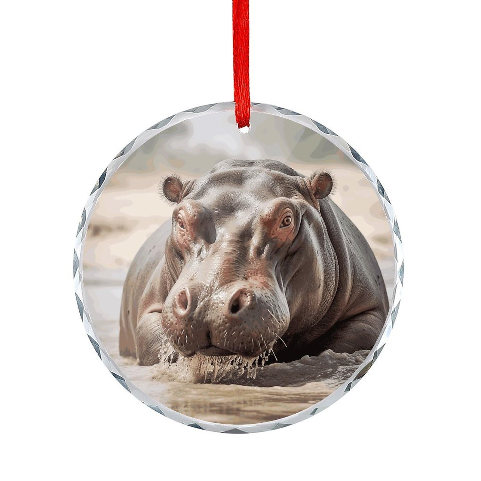 Btcowzrv Style Hippopotamus In Water Round Ornament Hanging Pendant Decor