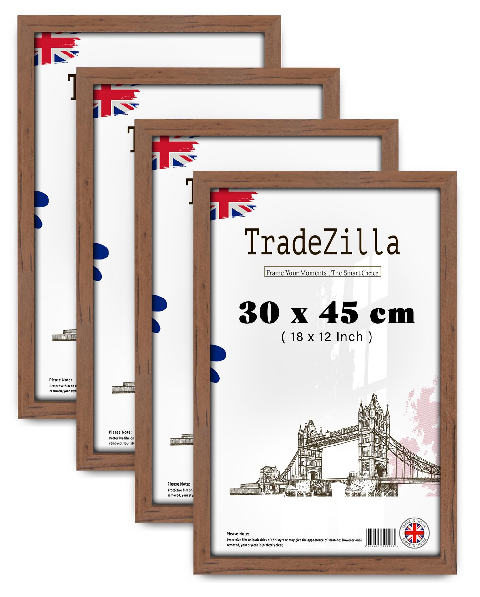 Tradezilla Walnut Pack Of 4 Modern 300 X 450 Mm Photo/Poster Frame Shatter-Resistant Perspex | Wall Decoration Photos Canvas Paintings Art Gallery (30 X 45 Cm) [ ]
