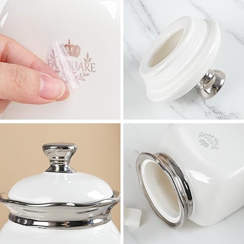 Miniatura 2 de fanquare Tarro de galletas de 30 onzas, juego de 3 recipientes de cocina blancos, tarros decorativos de porcelana de granja para encimera, tarro de