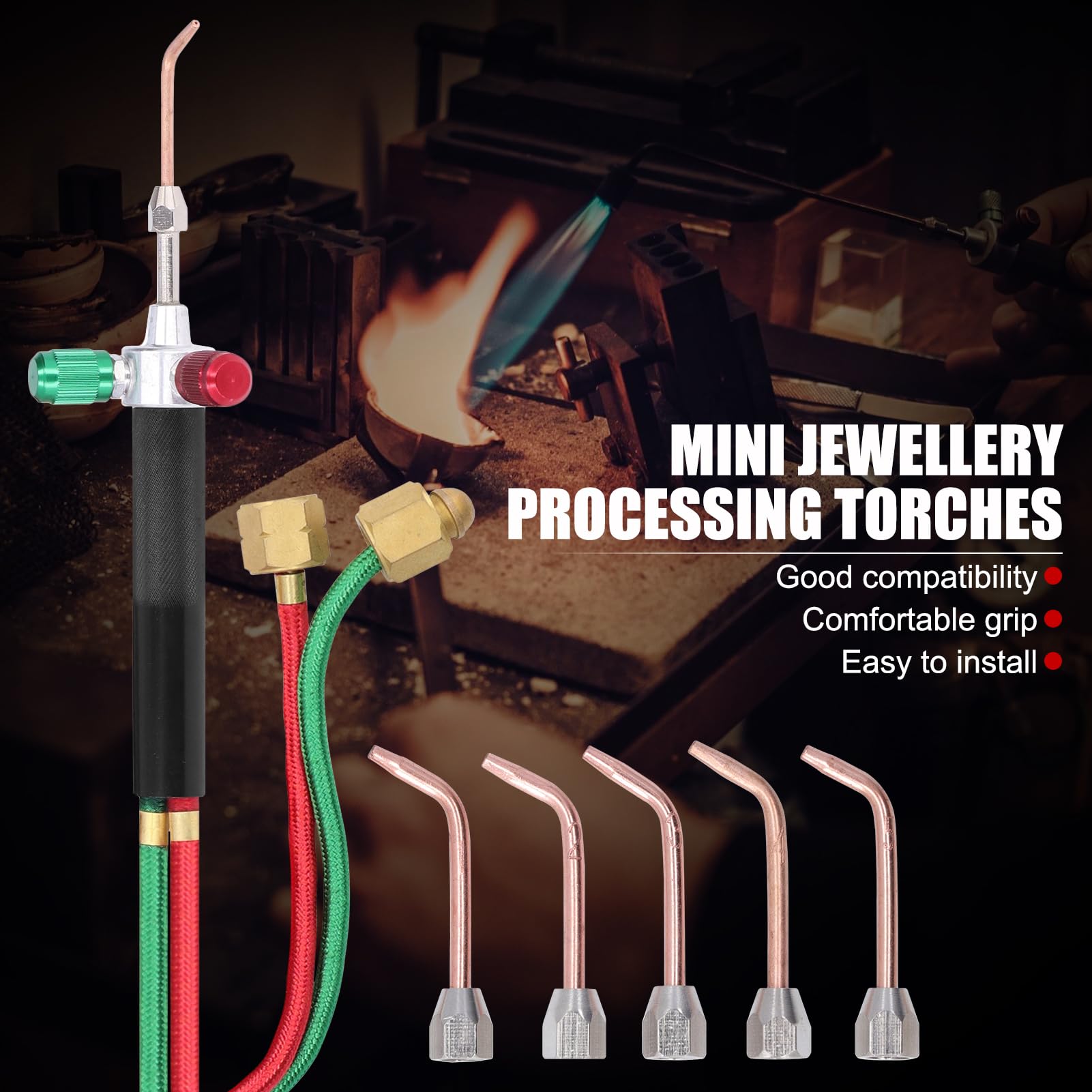 Mini Gas Torch Kit, Jewelry Welding Kit Micro Welding Torch with 5pc Tips Micro Oxygen Acetylene/Butane Gas Welding Torch Turbo Torch Acetylene Kit for Jewelry Repair