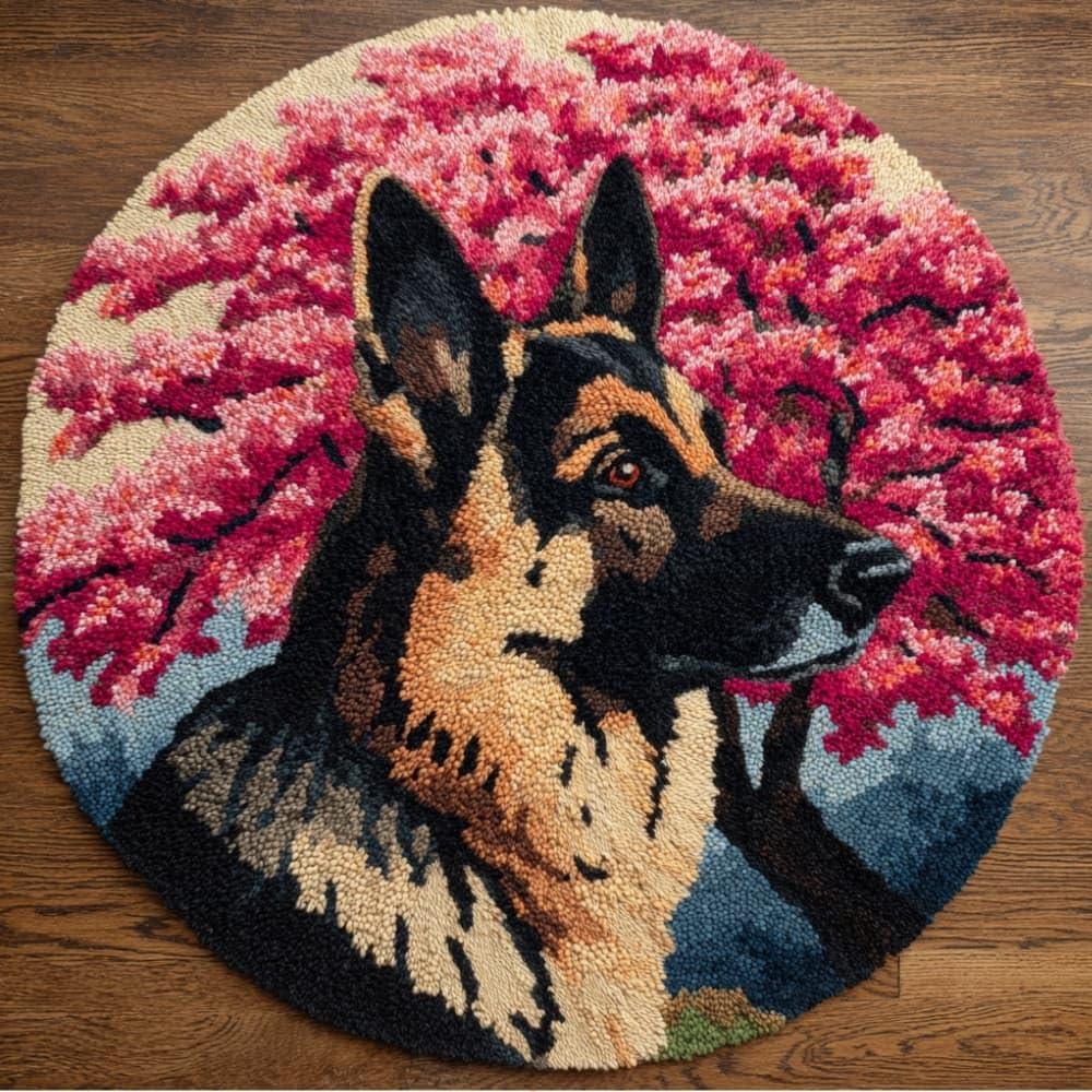 WallustrioaW Round Latch Hook Rug Kits Dog for Adults and Starter 50 * 50Cm