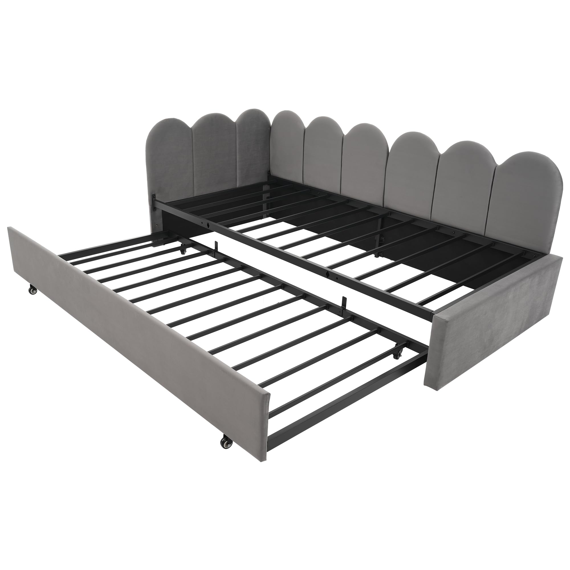 Kebnor Letto imbottito Daybett 90x200cm, divano letto con letto estraibile 90x190cm, letto per bambini con rete a doghe, in velluto (senza materasso) (Grigio)