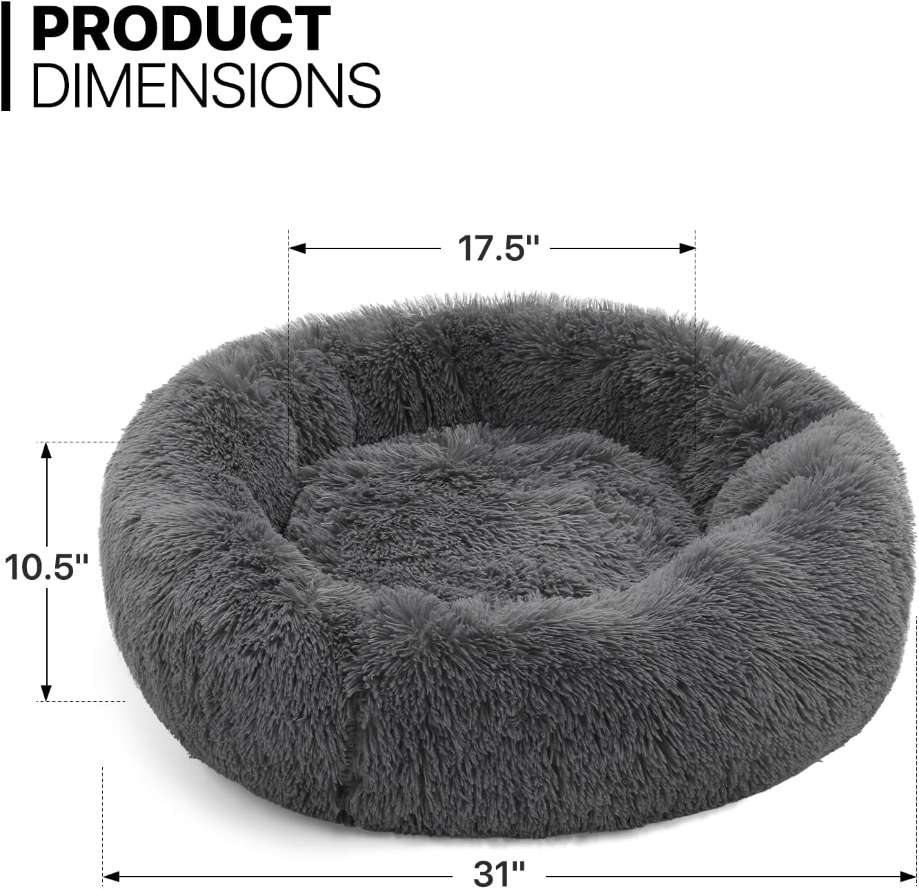 MoNiBloom 31"x31"x10.5" Dog Beds for Medium Size Dogs Machine-Washable Long Plush Pet Beds Warming Cozy Soft Bed for Dogs and Cat, Dark Grey