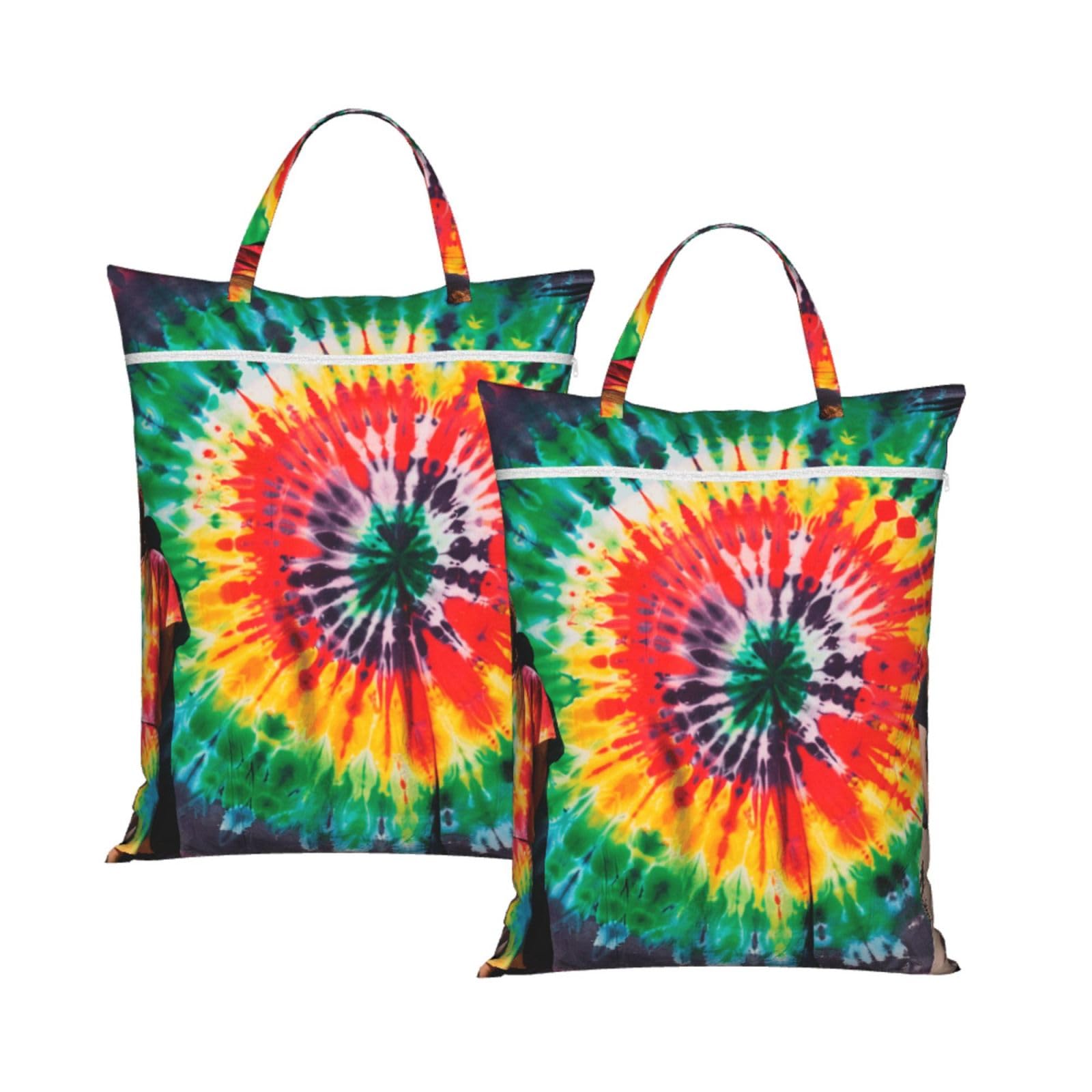 Large Travel Laundry Bags,Tie Dye Hippies Print with Handle Foldable Laundry Bag for Holidays Gym Swimming and Family Trips, 2Pcs