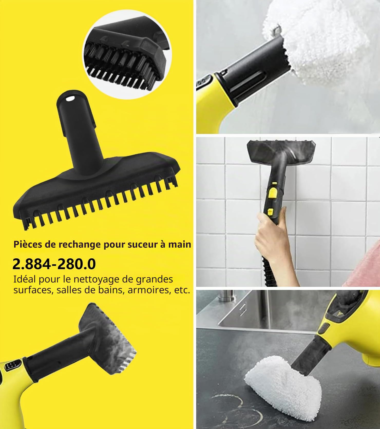 Lot de 8 pour compatible Karcher SC1 SC3 SC5 SC4 SC2 Accessoires de buse manuelle 2.884-280.0, brosse de nettoyage, brosse ronde, chiffon en fibre, pièces de rechange