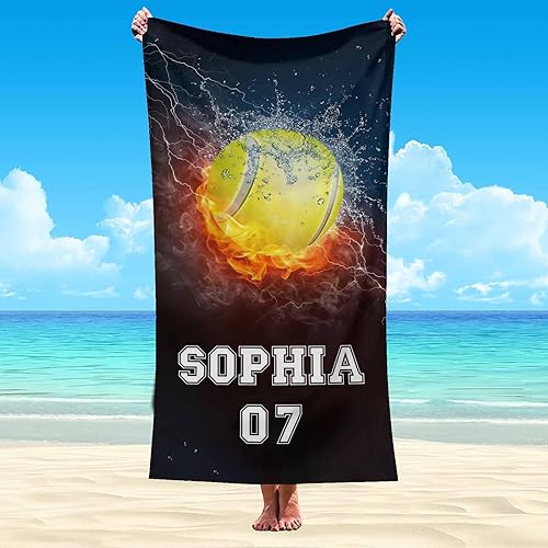 Miniatura 58 de Interestprint Toalla de playa personalizada con logotipo de secado rápido para él y ella, toalla de playa personalizada con texto blanco y morado