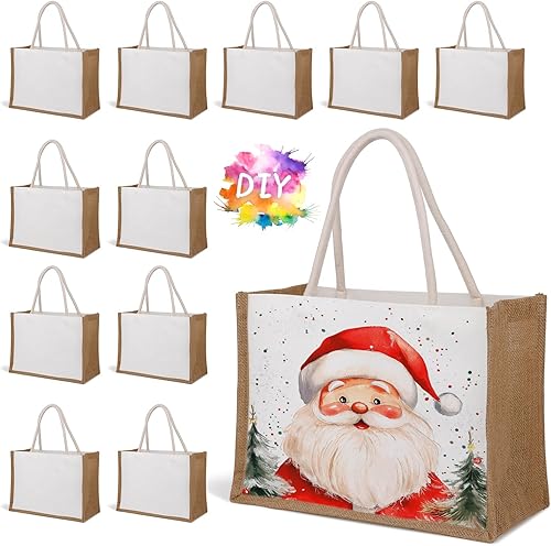 TopTie 12 bolsas de yute blanco para dama de honor, bolsa grande de lona en blanco para playa, 15 x 10.6 x 6.3 pulgadas, Blanco
