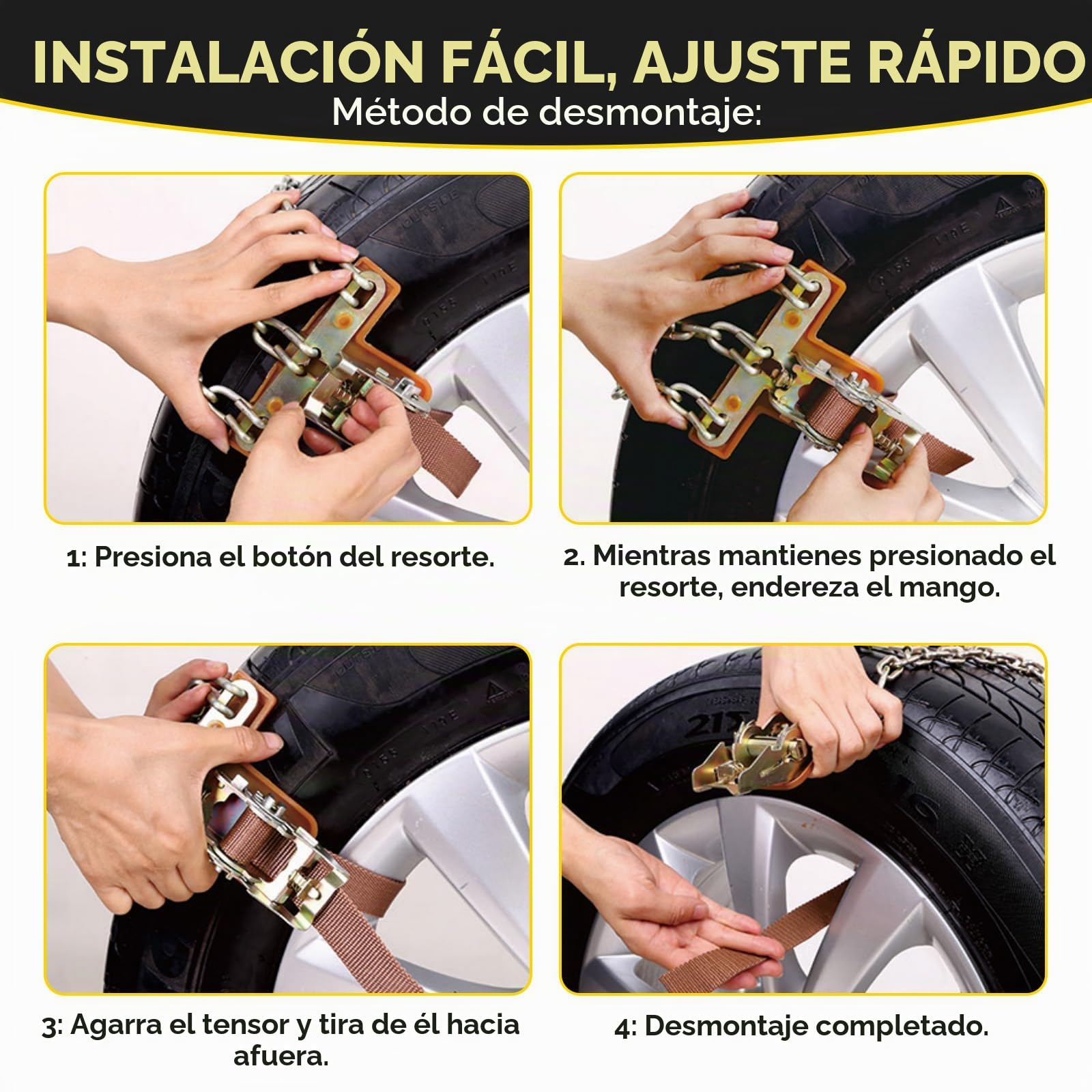 Cadenas de Nieve 6 piezas Ajustables Universal Cadenas para Coche con Pala para Nieve Fácil de instalar para Automóviles SUV Ancho Neumático 185-245mm