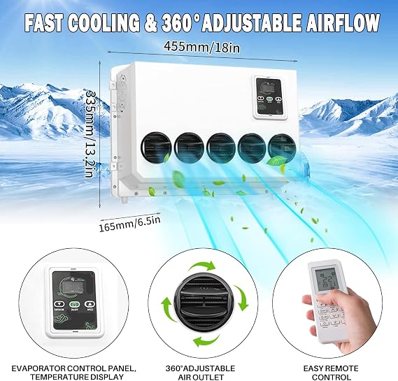12V Air Conditioner 12000 BTU, 12 Volt DC Air Conditioner for Truck Parking Split Electric AC Unit, Quiet A/C High Efficiency Cooling for Semi-Truck, Camper Trailer, Crane, Loader, Excavator, Tractor
