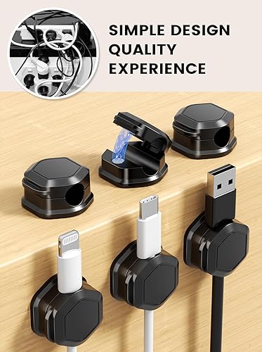 Miniatura 7 de Paquete de 6 clips magnéticos para cables, soporte organizador de cables ajustable y suave, soporte de cable de carga para ocultar el teléfono,