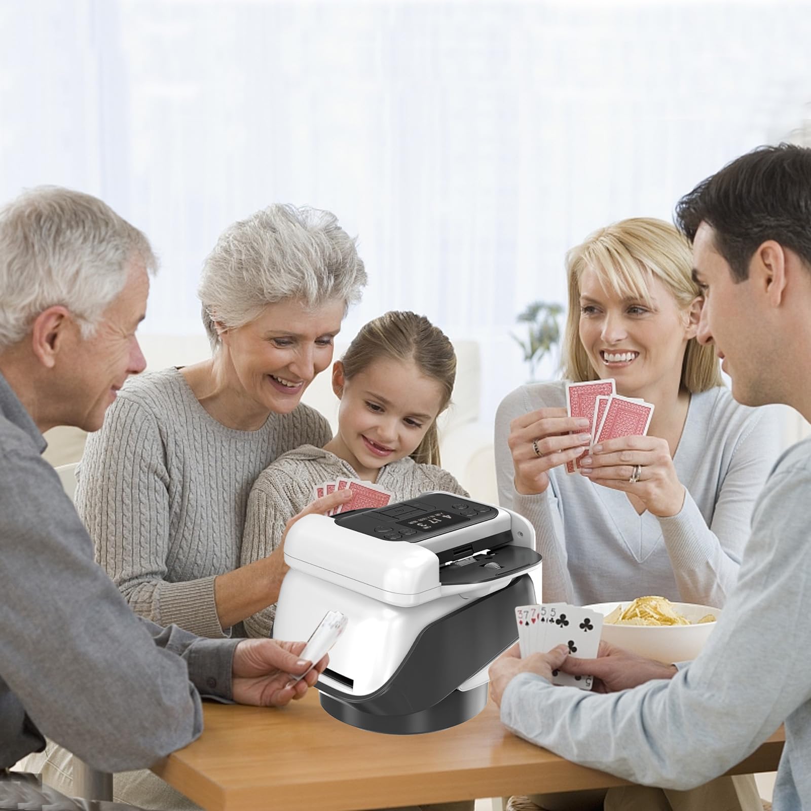 Barajador y Repartidor Automático de Cartas, 2 in 1 Repartidor de Cartas Automático Giratorio, Giro 360° para 1–8 Jugadores para Juegos como póquer, UNO, Blackjack, Texas Hold'em