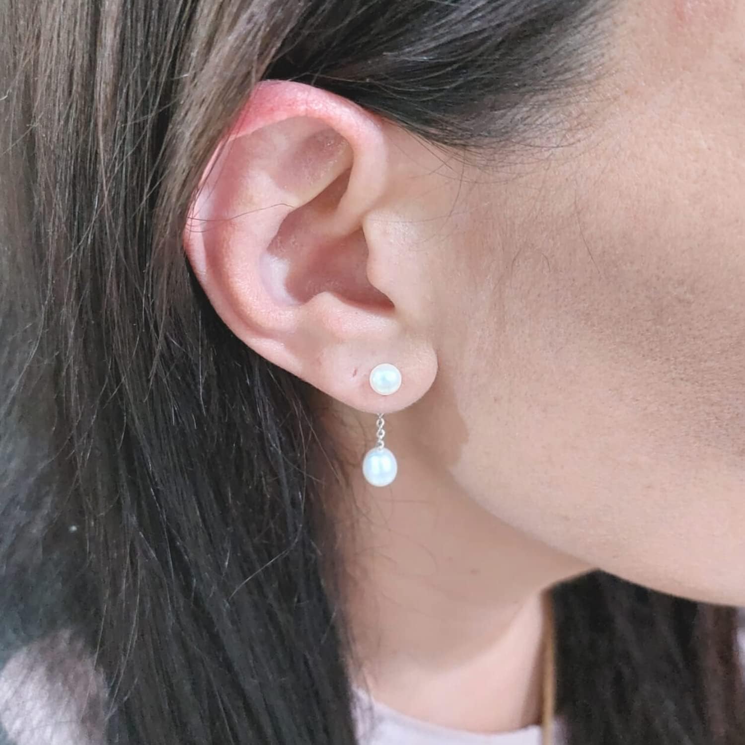 925 Sterling Silver Freshwater Pearl Dangle Earrings - Perfect for Women and Teen Girls, Handmade 925 Sterling Silver With Natural Freshwater Pearl by Dominerva - Image 5