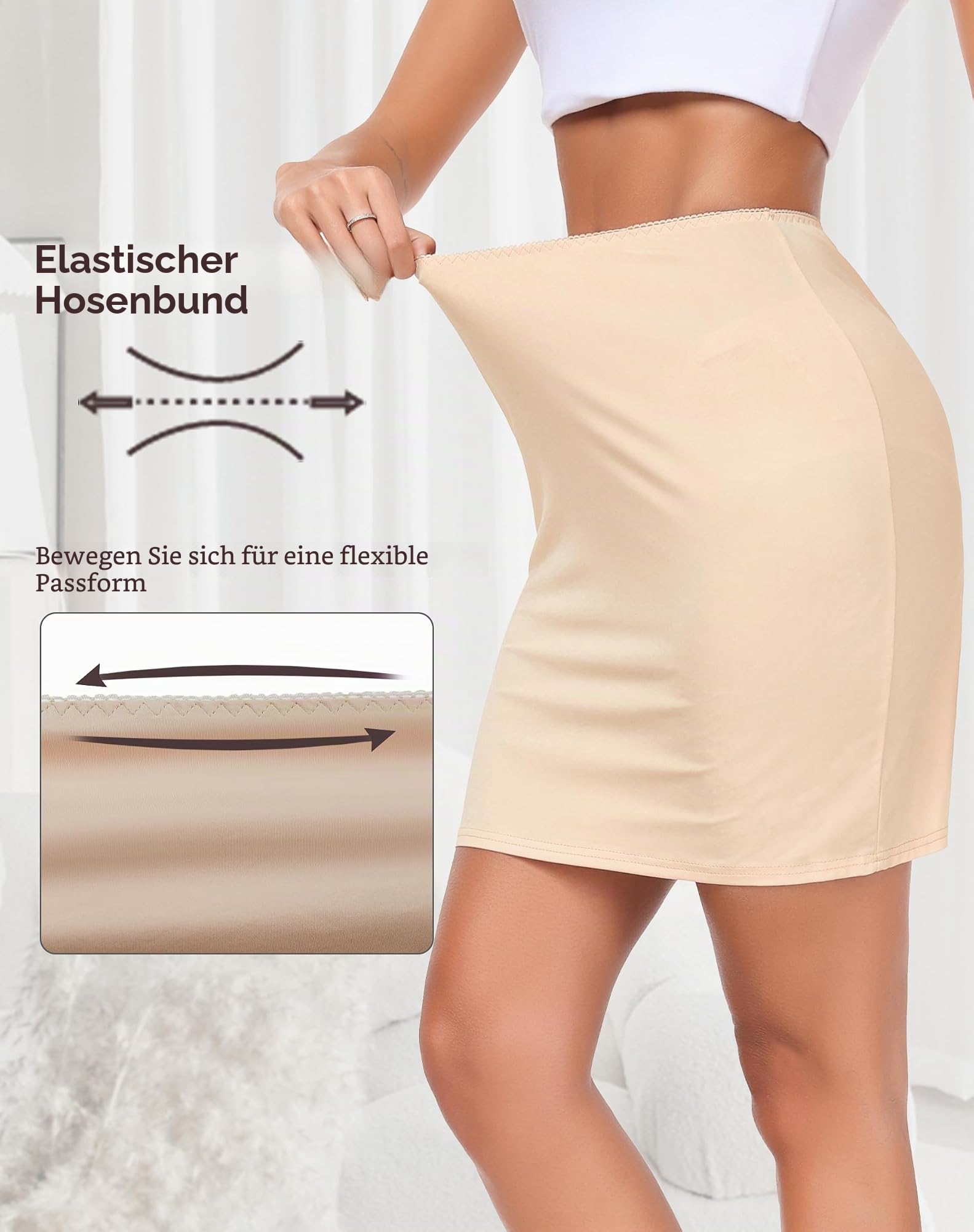 Vlazom Damen Unterrock Kurz Petticoat Knielang Halbrock Unsichtbar Unterkleid Nachtkleid Elegantes Silky Touch