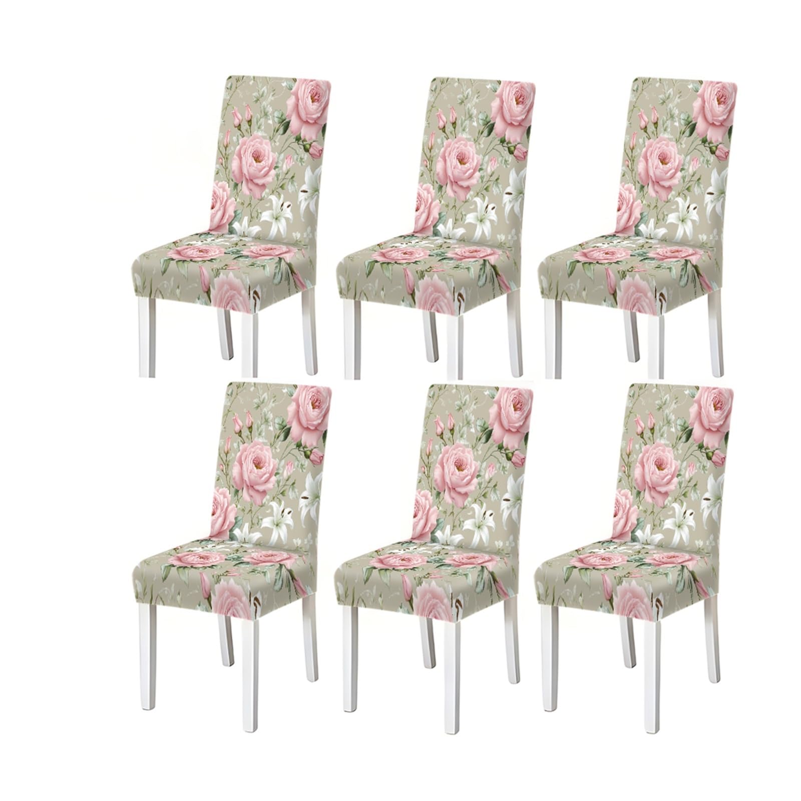 BOSUYBN Vintage Blush Pink Rose Lily Floral Print Stretch Dining Chair Covers, For Home Kitchen Dining Room Party, 2/4/6 PCS Furniture Protectors for Home Dining Room(6PCSChair cover)