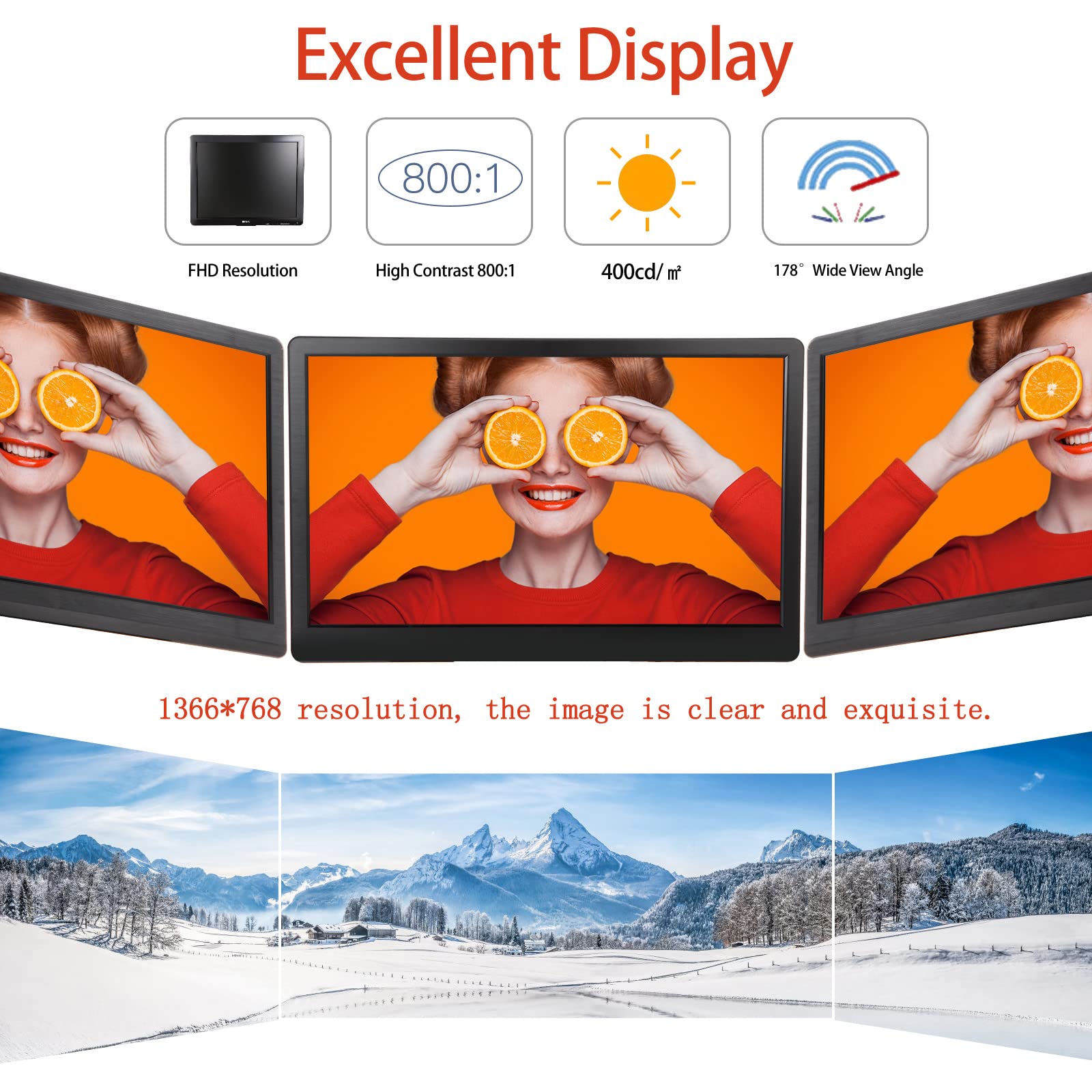 15,6 pollici Monitor CCTV di sicurezza piccolo LCD Telecamera di videosorveglianza Monitor per PC Interfaccia multifunzione HDMI AV BNC USB VGA Ingresso Risoluzione 1366x768 Altoparlante incorporato