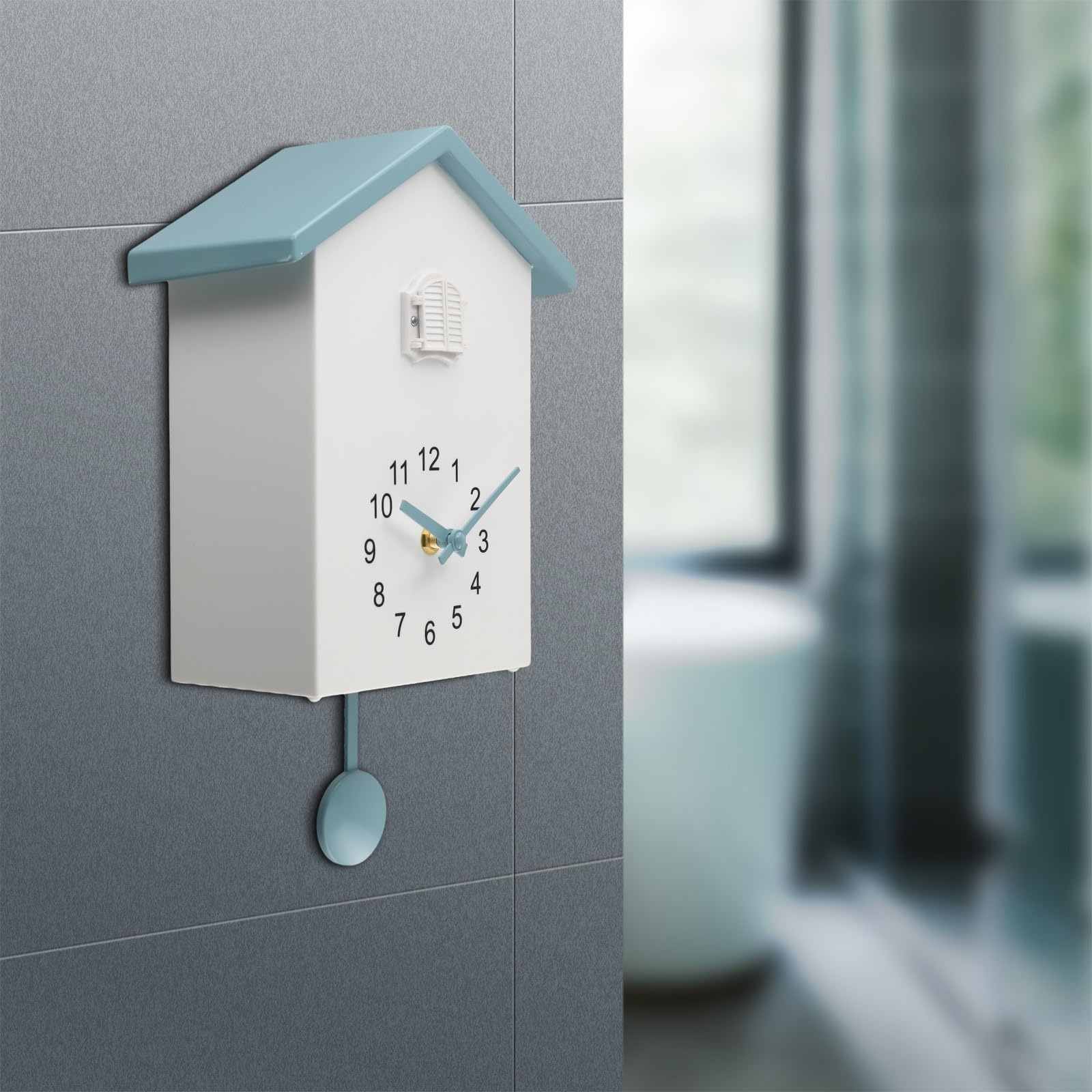 Reloj de cuco moderno de ABS con llamada por hora y ajuste de volumen, adecuado para decoración de pared en el hogar y la oficina (blanco + gris)
