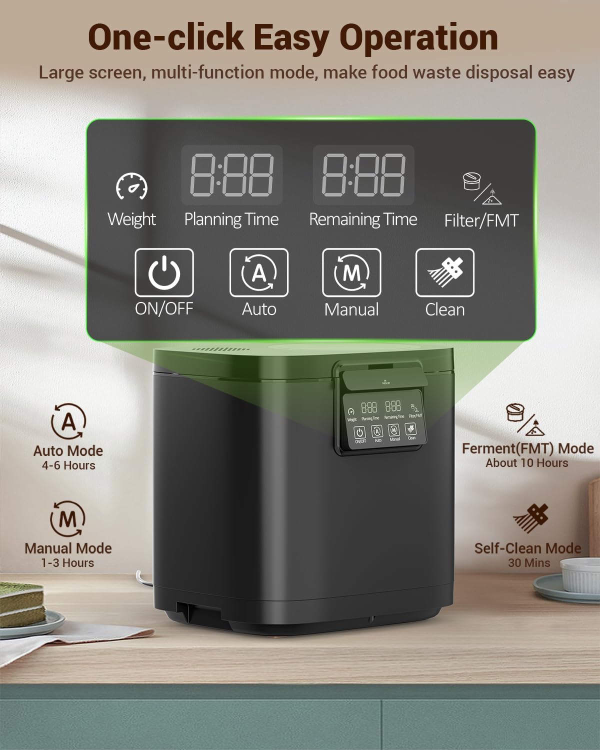 Growell 4L Electric Composter for Kitchen, Smart Odorless Compost Bin with 2 Carbon Filters, Large LED Display & Visible Window, Auto-Cleaning, Indoor Countertop Food Waste Composting Machine