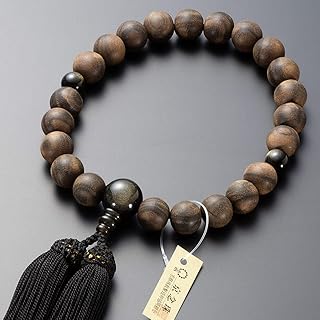 仏壇屋 滝田商店 京念珠 数珠 男性用 縞黒檀(素引き) 金黒曜石仕立 22玉 正絹房 数珠袋付 すべての宗派で使える 証明書付