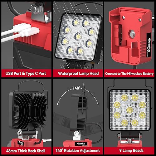 Miniatura 9 de Ecarke Mini motosierra inalámbrica para Milwaukee M18 18V batería Ecarke LED luz de trabajo para Milwaukee M18