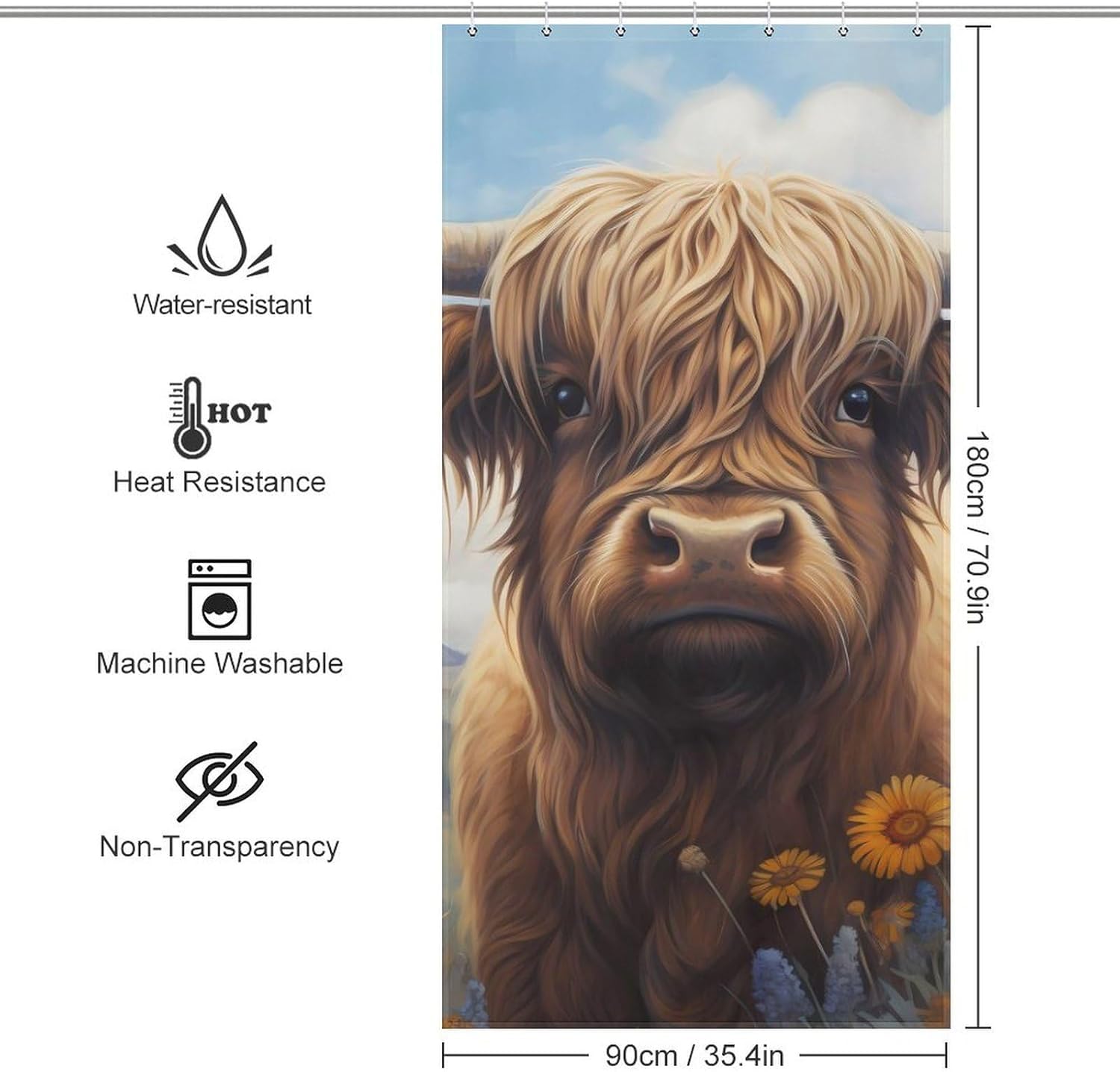 Highland Cow Blue Jay Bird Funny Shower Curtains Washable Bath Curtain Liner with Hooks for Bathroom Bath Tubs