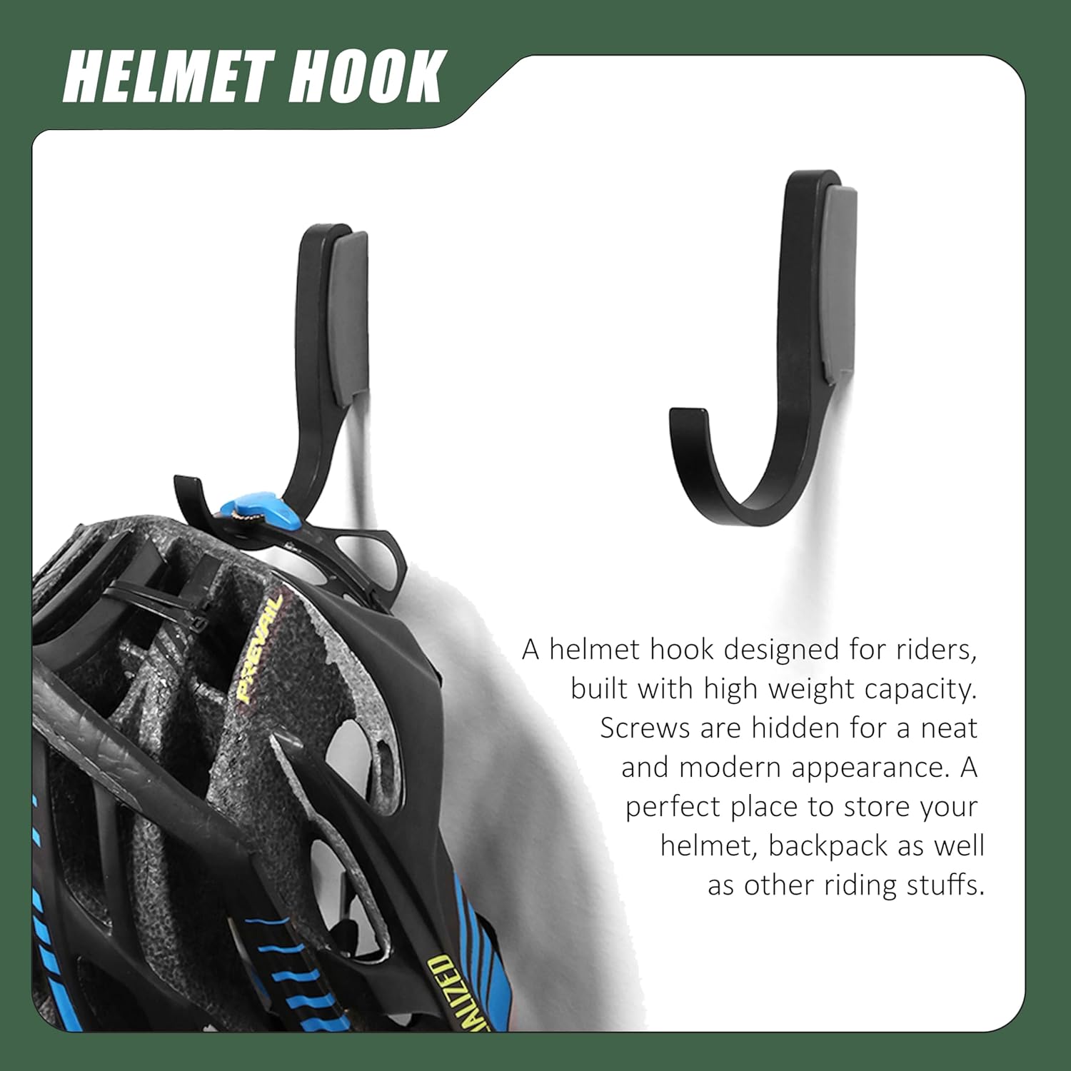 Bike Hook 2 Pack, Max 3 Inch for Mountain Bike eBike, 110 lbs Weight Capacity, with Extra Helmet Hook, Heavy duty Wall mount Bicycle Rack for Garage Storage