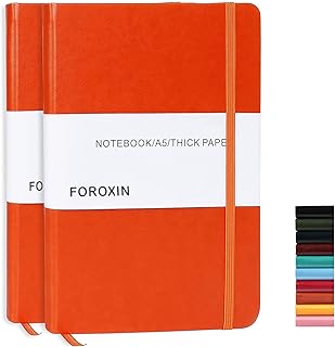 Lined Journal Notebook 2 Pack - Orange Leather A5 Hardcover Notebooks for Women Men, 5.7 x 8.3 College Ruled Journals, 192 Pages 80gsm Thick Paper for Work, Office, School, Home