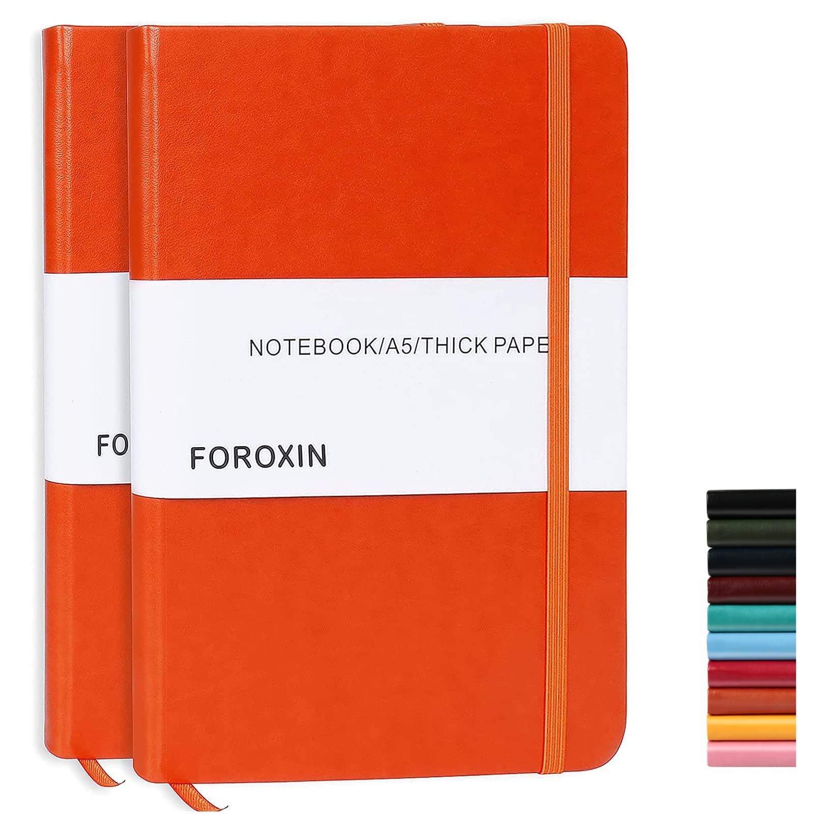 FOROXIN Notatnik w linie pomarańczowa skóra dla kobiet mężczyzn 2 szt. 20 x 15,7 cm duży notatnik w linie uczelni 192 strony 80 g/m² notatnik w twardej okładce praca dom szkoła z elastycznym zapięciem