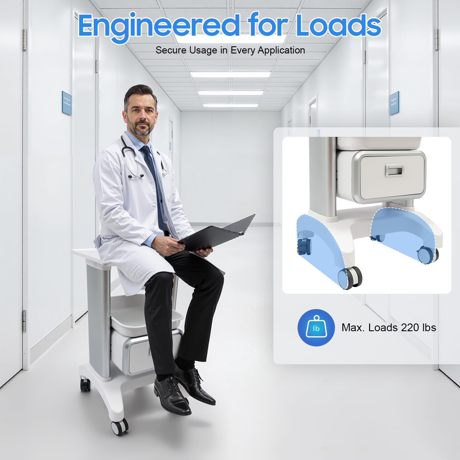Carrello da laboratorio, carrello medico, carrello cosmetico con 1 cassetto e ripiano superiore, carrello da laboratorio arrotolabile, materiale ABS, multifunzione, per laboratorio, clinica, ospedale