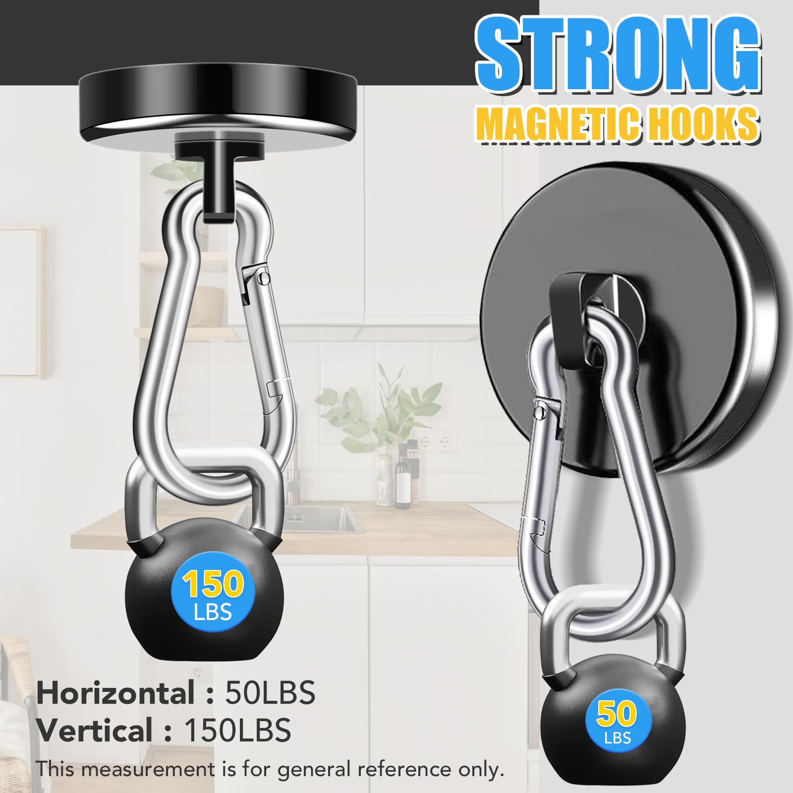 Heavy Duty Magnetic Hooks - 150Lbs Strength -3 Heavy Duty Magnetic Hooks - 150Lbs Strength -3