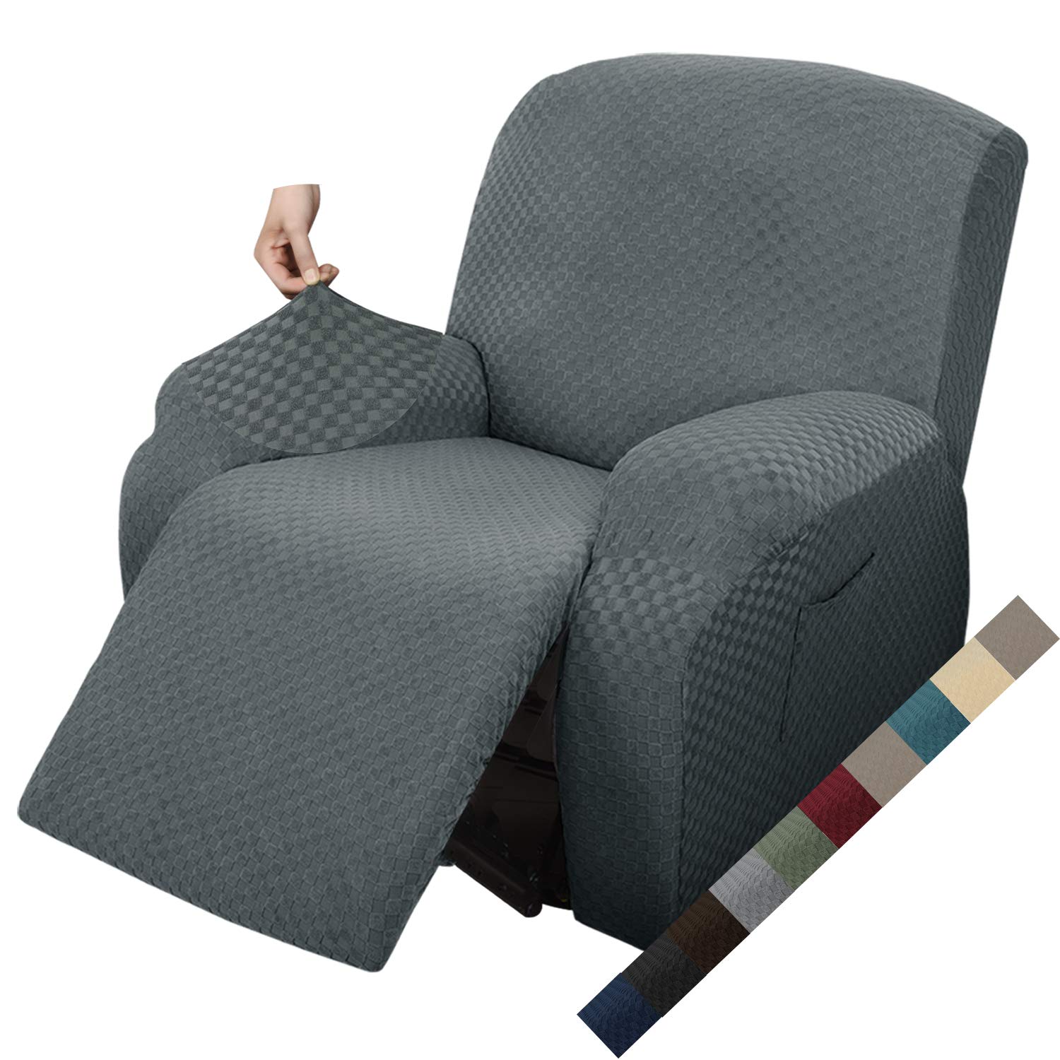MAXIJIN Funda de Sillón Relax Stretch Funda Sofá 1 Plaza Reversible con Bolsillo Protector de Sofá (Gris) Global Recycled Standard Global Recycled Standard Global Recycled Standard