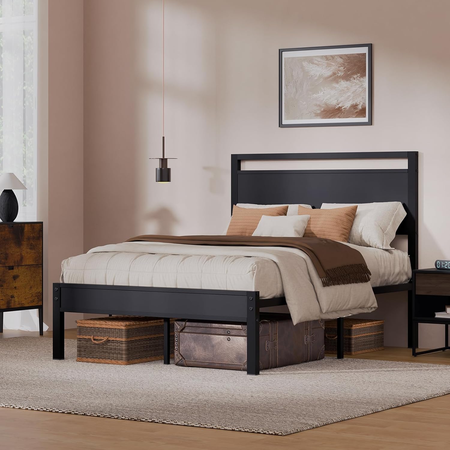 Z-hom Easy Assembly Sturdy Metal Platform Bed, Full Size Bed Frame with Headboard & Footboard, Anti-Slip & Silent Support, No Box Spring Needed with Underbed Storage, Modern Bedroom Furniture, Black - Image 3