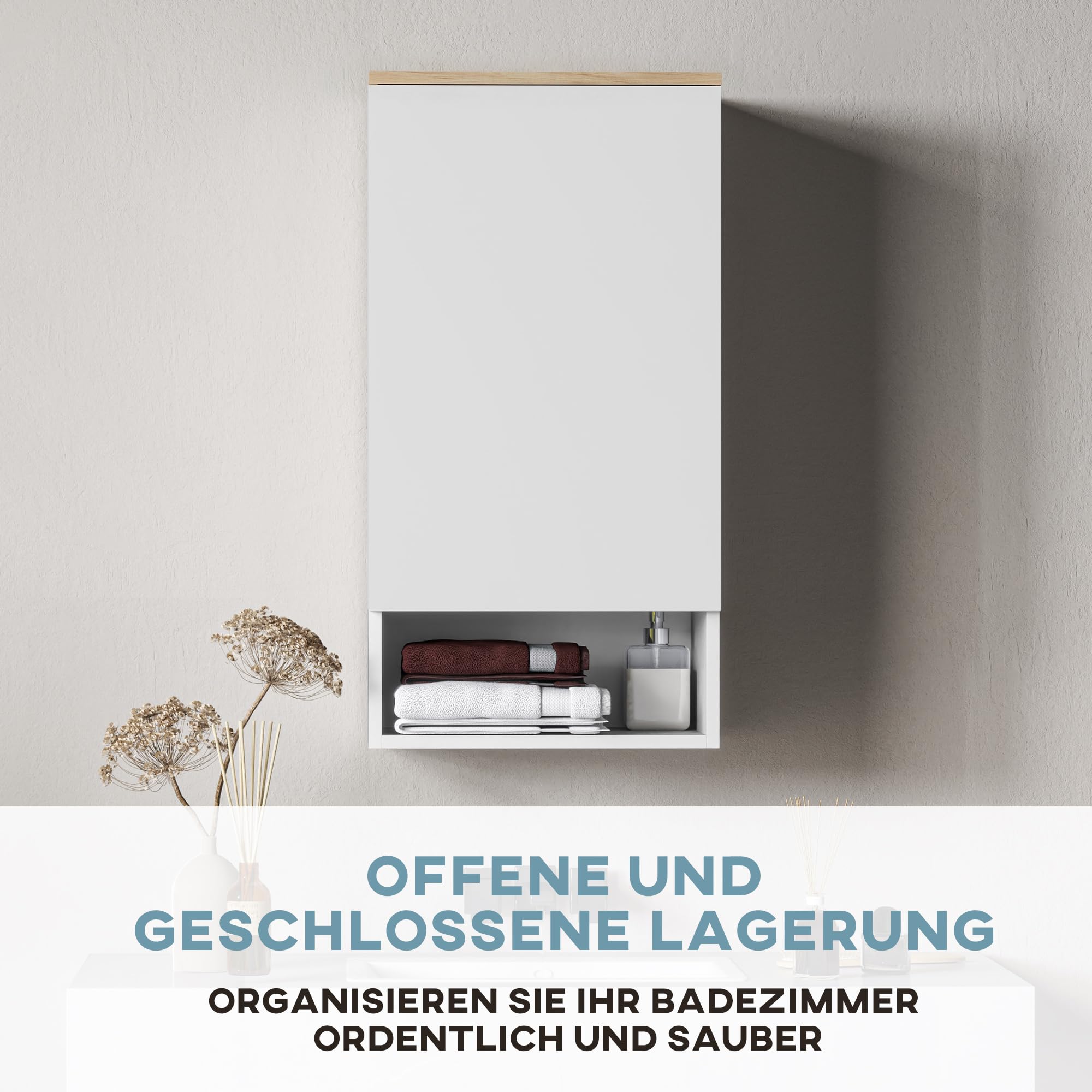 HOMCOM Badezimmerschrank Hängeschrank mit Tür Wandschrank mit verstellbaren Ablagen, Einlegeboden Badschrank 40 x 27 x 77 cm Weiß