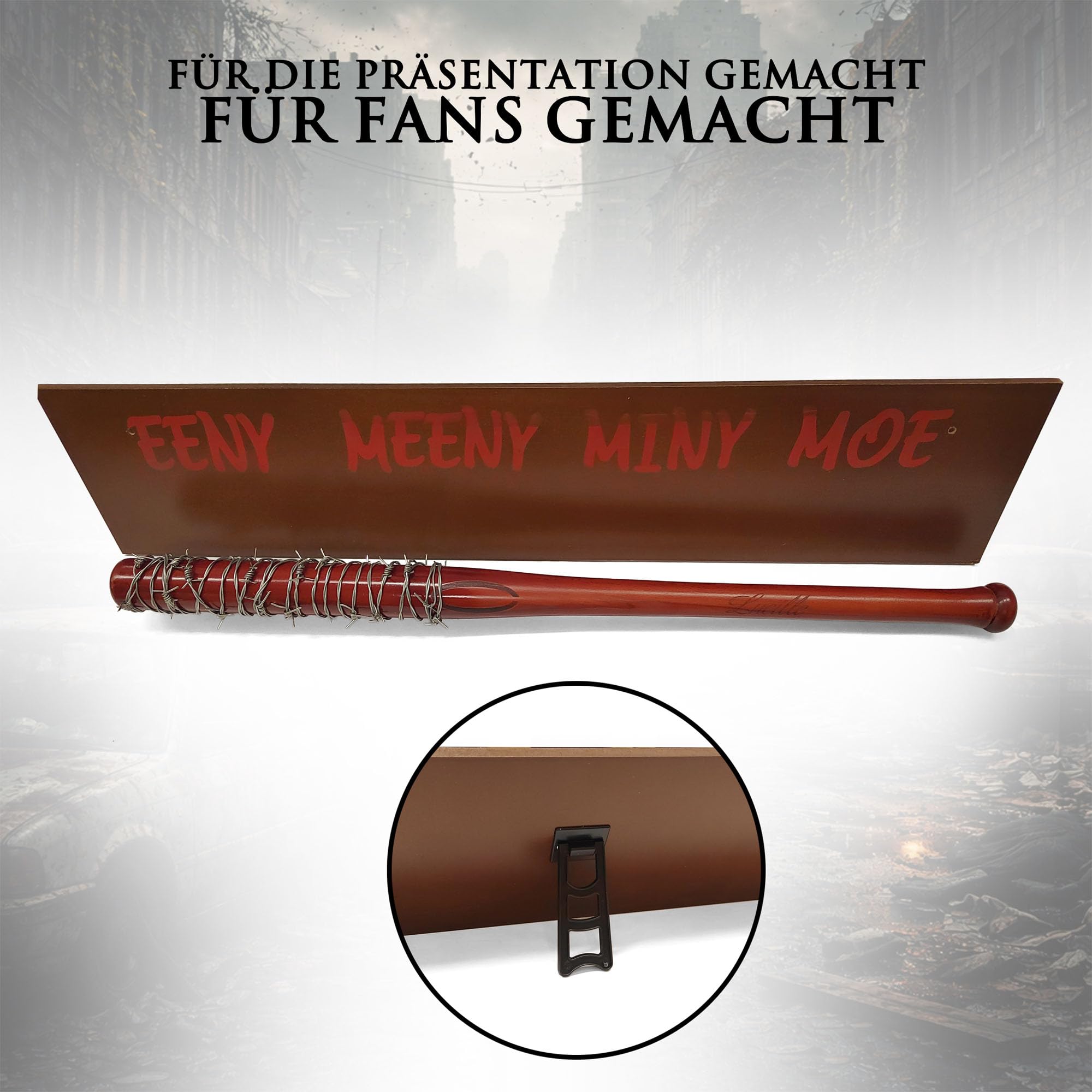 Swords and more The Walking Dead - Negan's Baseballschläger Lucille, 81 cm, Baseballschläger Lucille aus Holz mit Stacheldraht aus Metall & Wandhalterung für TWD-Fans, Sammler & als Geschenk