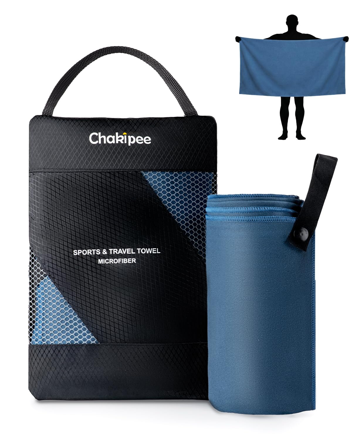 Chakipee Quick Dry Microfibre Towels Travel & Camping Microfiber Towel. Fast Drying, Super Absorbent & Ultra Compact for Travel, gym, sports, camping, Beach & hiking, 1 Pack, 150 x 75cm, Navy Blue